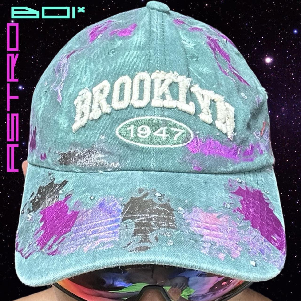 ASTROBOI* BROOKLYN 'PAINT SLAB' GREEN DISTRESSED RHINESTONE HAT