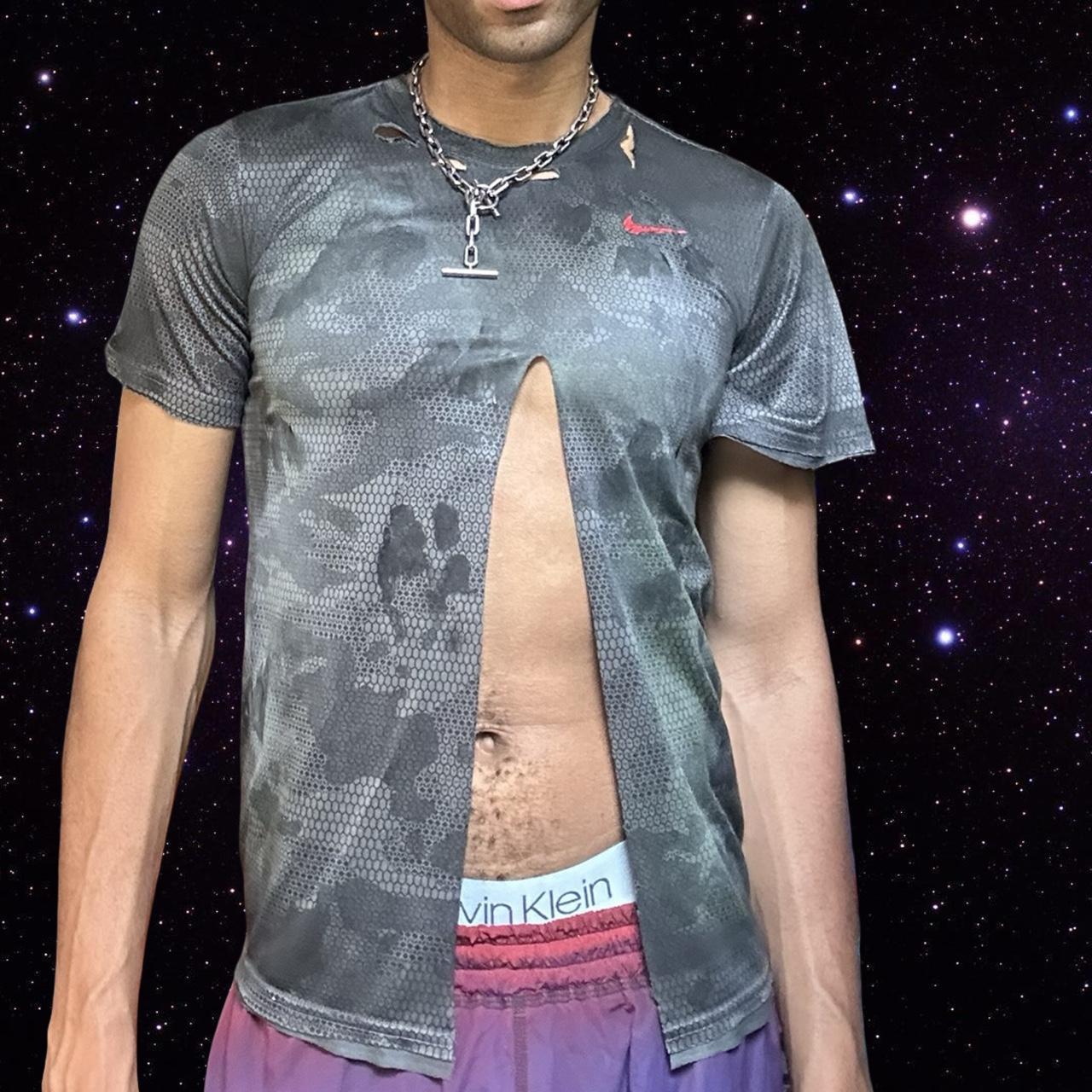 ASTROBOI* Nike Dri-FIT Gray Camo Ripped T-shirt – front