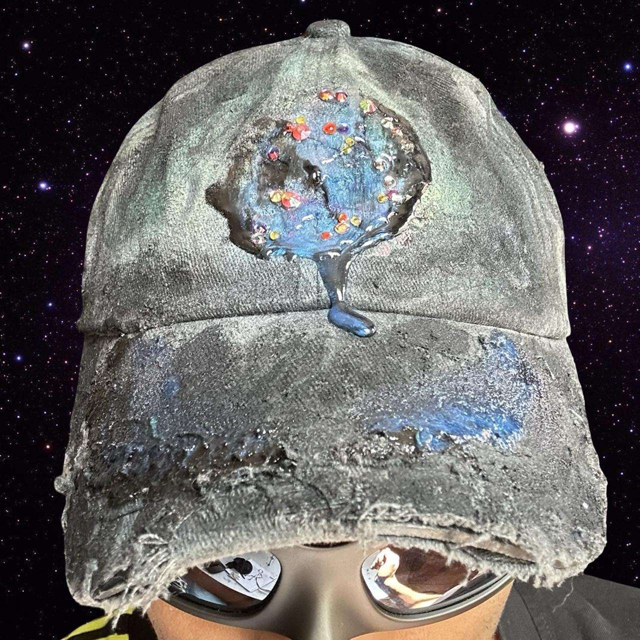 ASTROBOI* 'Enchanted' Black Distressed Rhinestone Resin Hat - front 