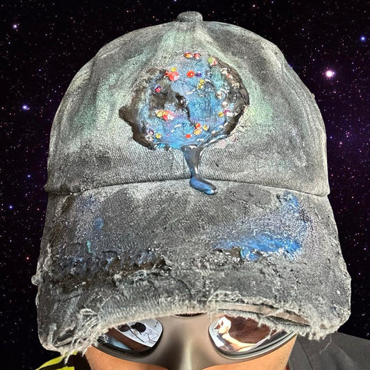 ASTROBOI* 'Enchanted' Black Distressed Rhinestone Resin Hat - front 
