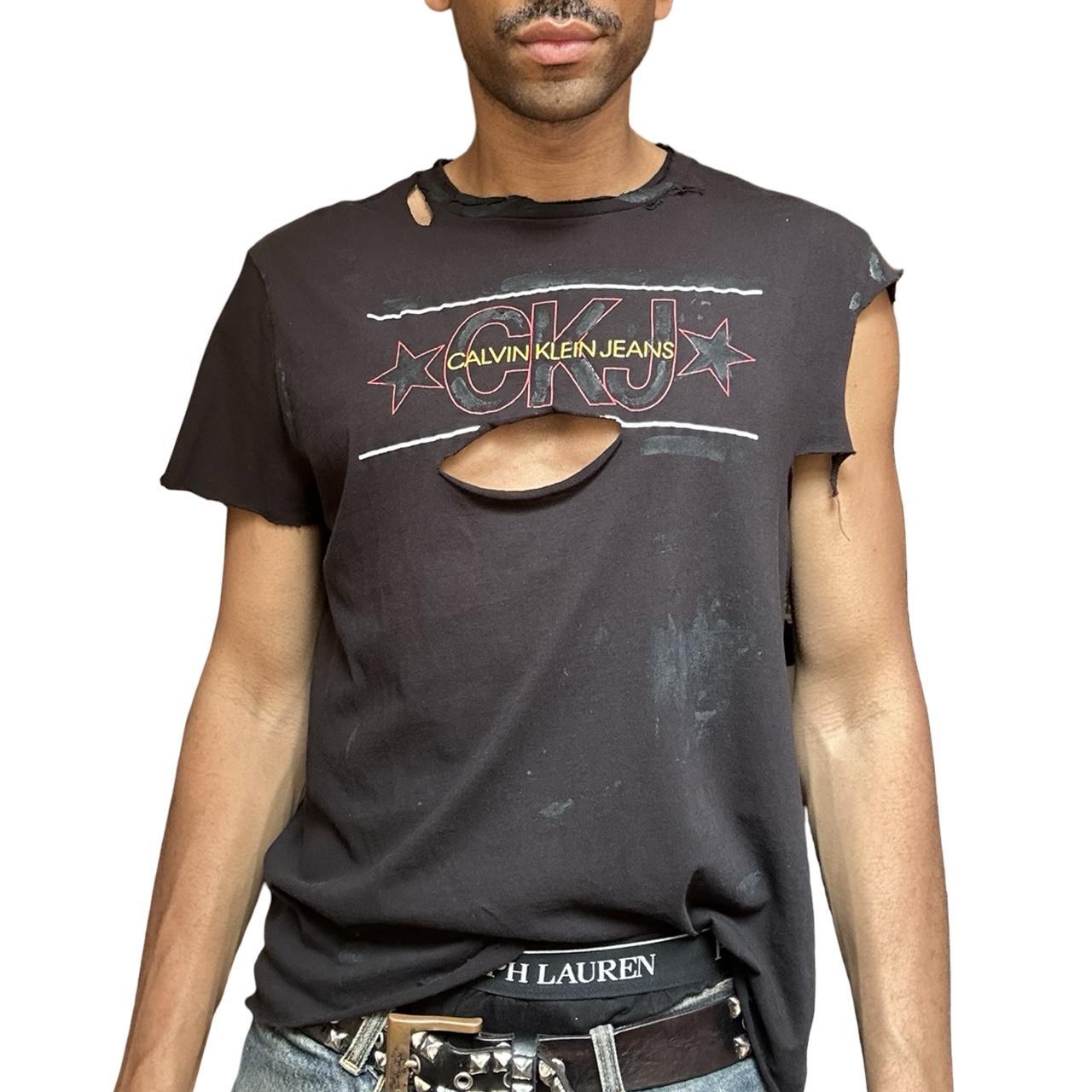 ASTROBOI* CK Jeans Black Asymmetric Logo T-shirt - front 
