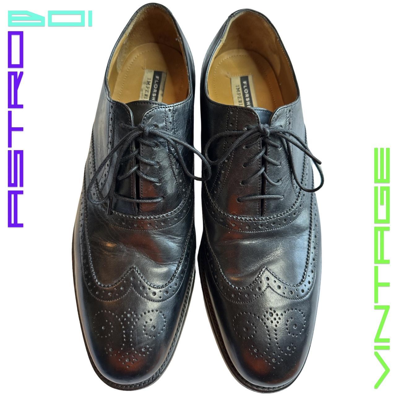 VINTAGE FLORSHEIM LEATHER WING TIPS_ BLACK_ SIZE 12