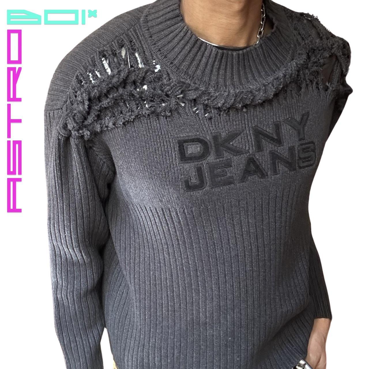 ASTROBOI* CUSTOMIZED DKNY JEANS 'ALL STRUNG UP' MOCK NECK SWEATER _ GREY