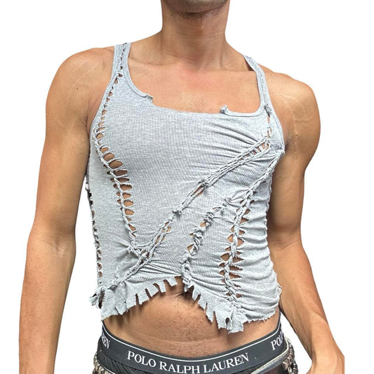 ASTROBOI* 'Fog' Gray Twist Braided Tank Top -  front 