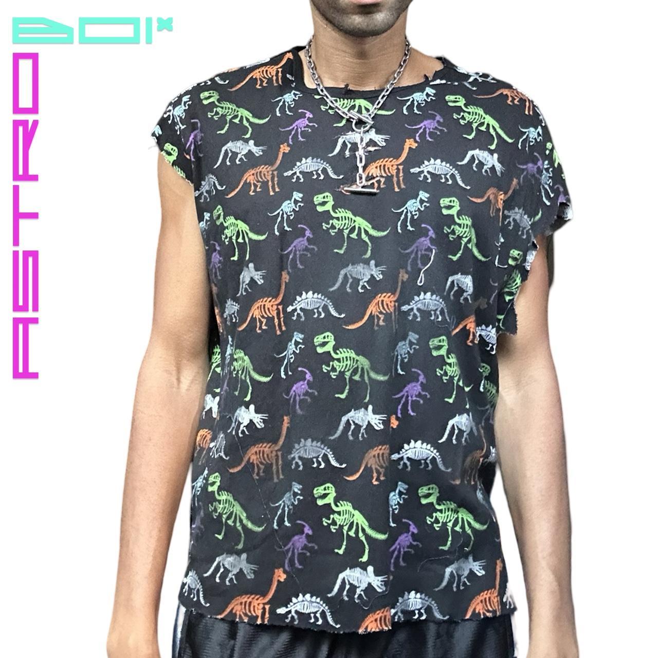 ASTROBOI* DINO BLACK DISTRESSED MULTICOLORED DINOSAUR TANK TOP - XXL