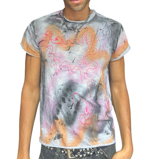 ASTROBOI* x Gildan 'Graffiti' Gray Painted Graphic T-shirt -  front 