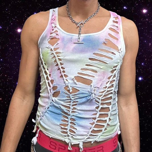 ASTROBOI* x Calvin Klein 'Tri Color' Braided White Tank Top - front close up 