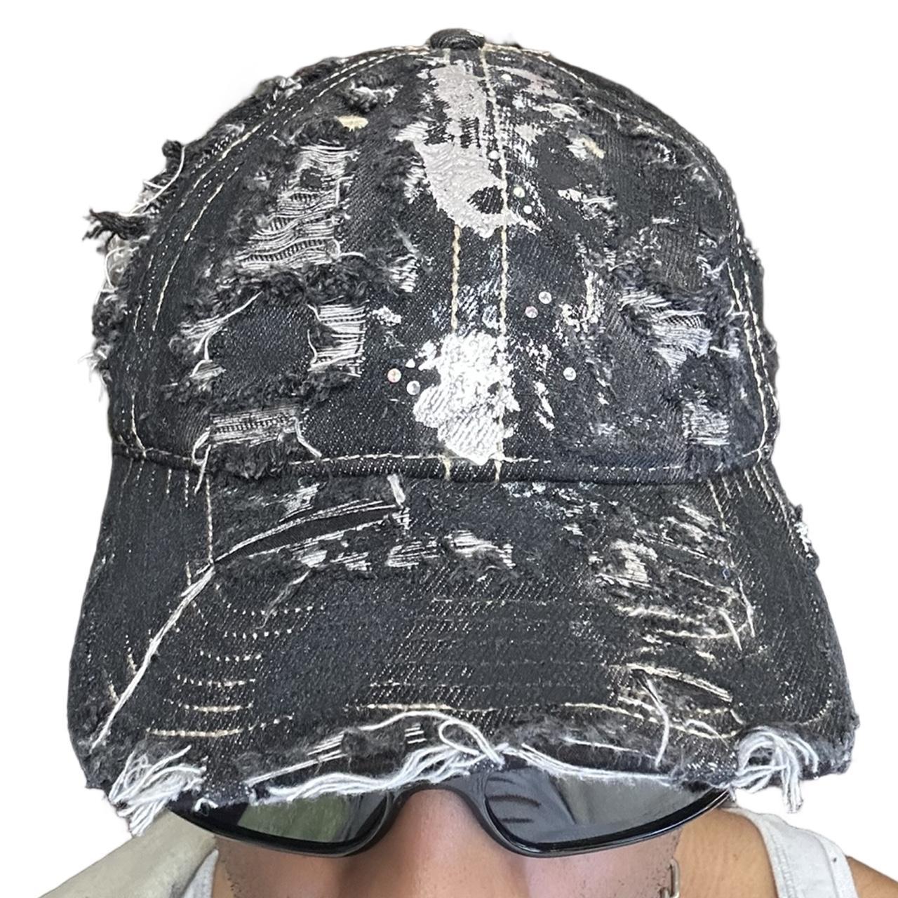 ASTROBOI* 'Neo' Black Distressed Rhinestone Denim Hat - front 