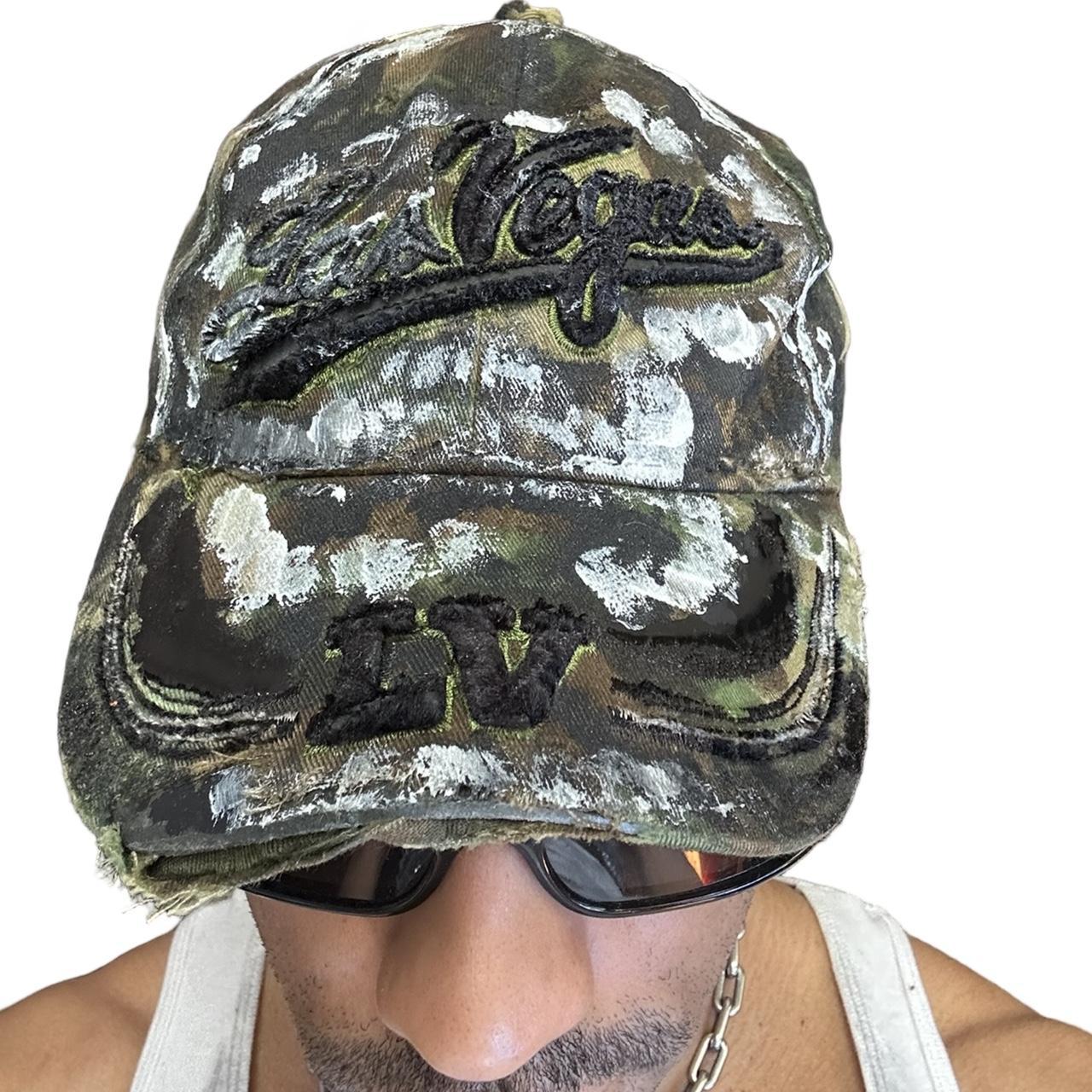 ASTROBOI* Las Vegas Green Distressed Camouflage Painted Hat - front 