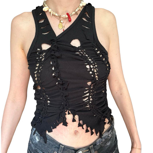 ASTROBOI* 'Onyx' Black Braided Twist Tank Top – front