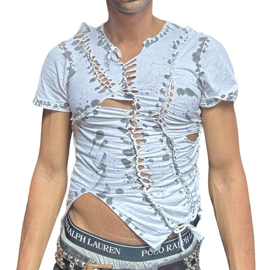 ASTROBOI* x Gildan '1001' White Braided Twist T-shirt - front 