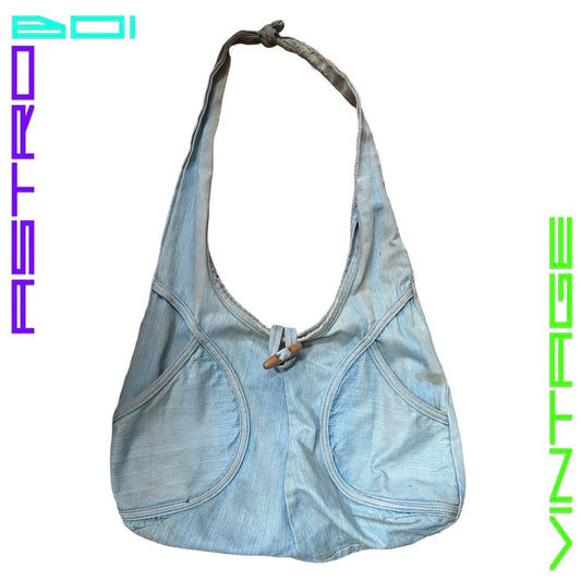 VINTAGE Y2K FADED LIGHT BLUE DENIM CROSS BODY HOBO SHOULDER BAG