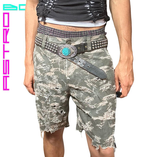 ASTROBOI* ABERCROMBIE & FITCH GREEN RIPPED CAMOUFLAGE PAINTERS GRUNGE SHORTS  _ 34" WAIST