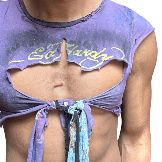 ASTROBOI* x Ed Hardy Purple Twist Crop Top – front 
