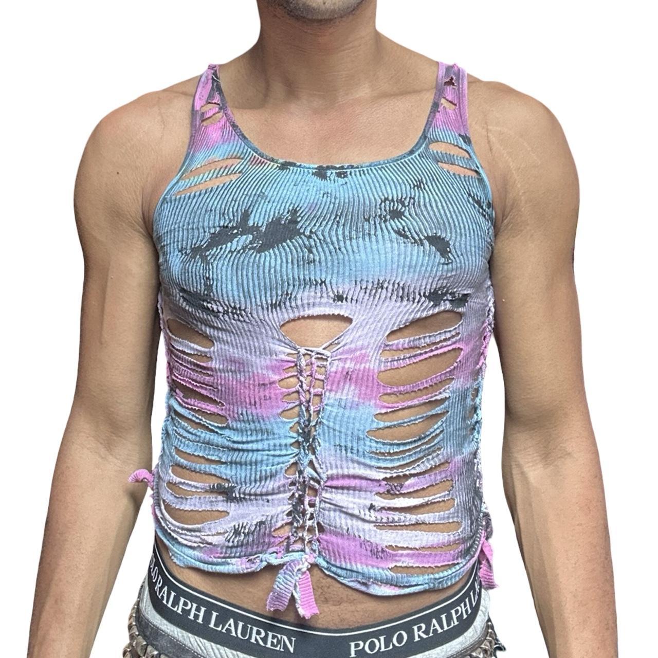 ASTROBOI* Blue and Pink Tie Dye Braided Twist Tank Top – front 