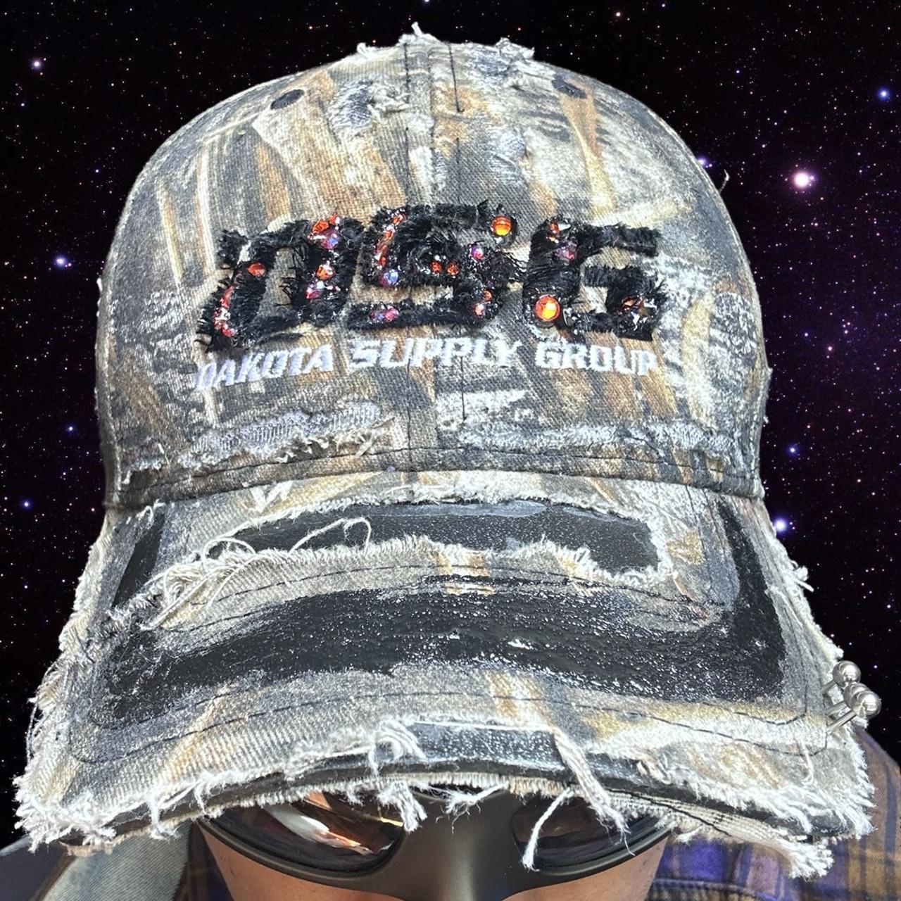 ASTROBOI* 'DSG' Brown Camouflage Pierced Rhinestone Hat - front 