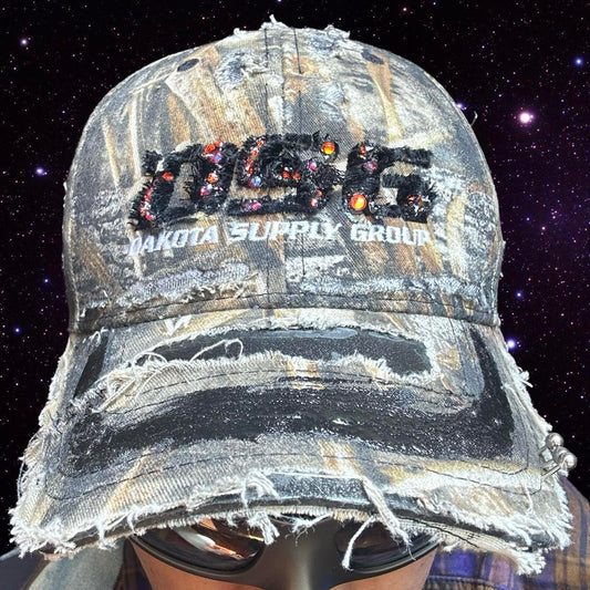 ASTROBOI* 'DSG' Brown Camouflage Pierced Rhinestone Hat - front 