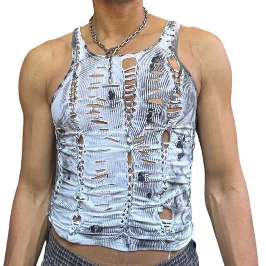 ASTROBOI* White & Black Braided Paint Twist Top - front