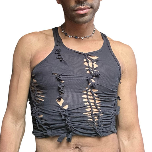 ASTROBOI* 'Obsidian' Black Braided Twist Tank Top - front