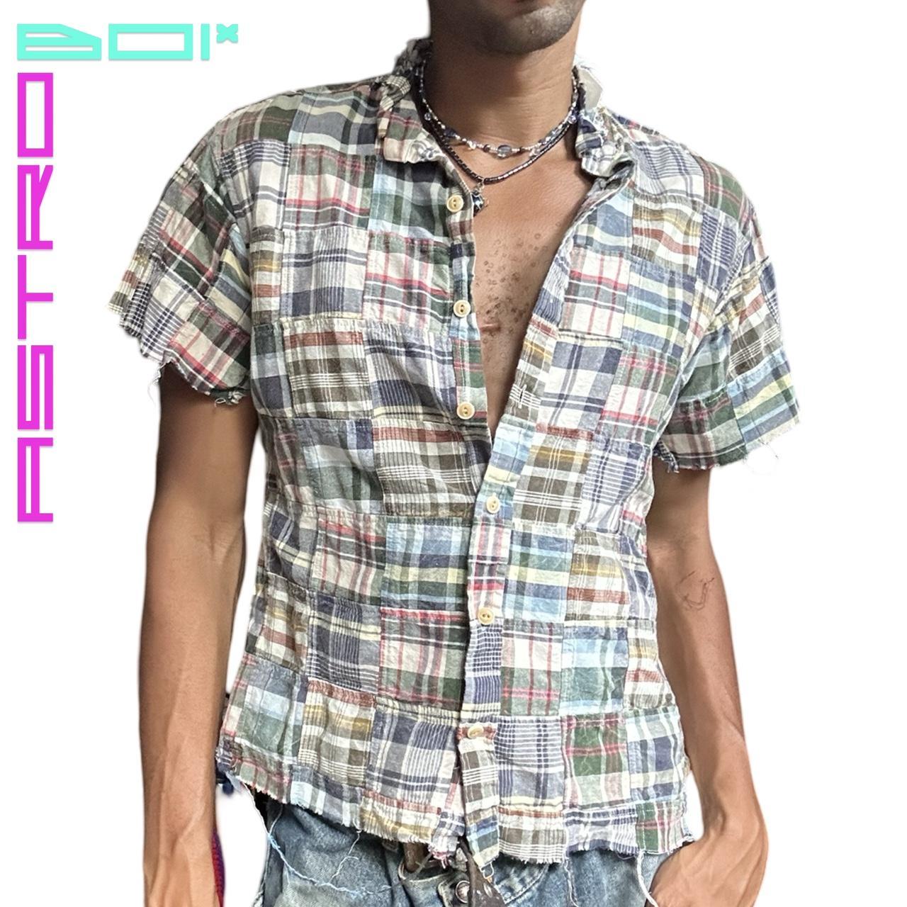 ASTROBOI* DECONSTRUCTED PATCHWORK CUT OFF BUTTON UP SHIRT _ LARGE