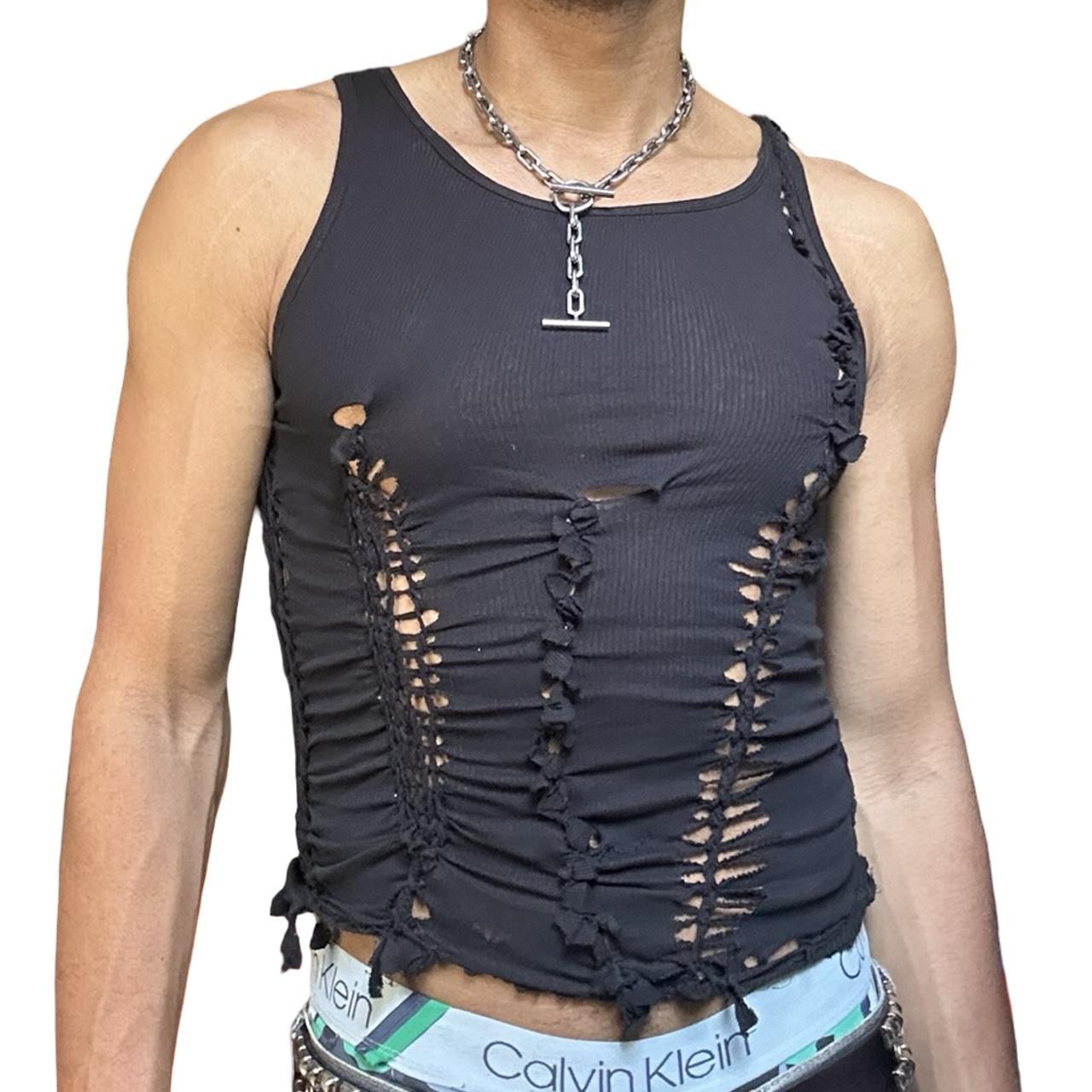 ASTROBOI* 'Knotted' Black Twist Braided Party Tank Top – front 