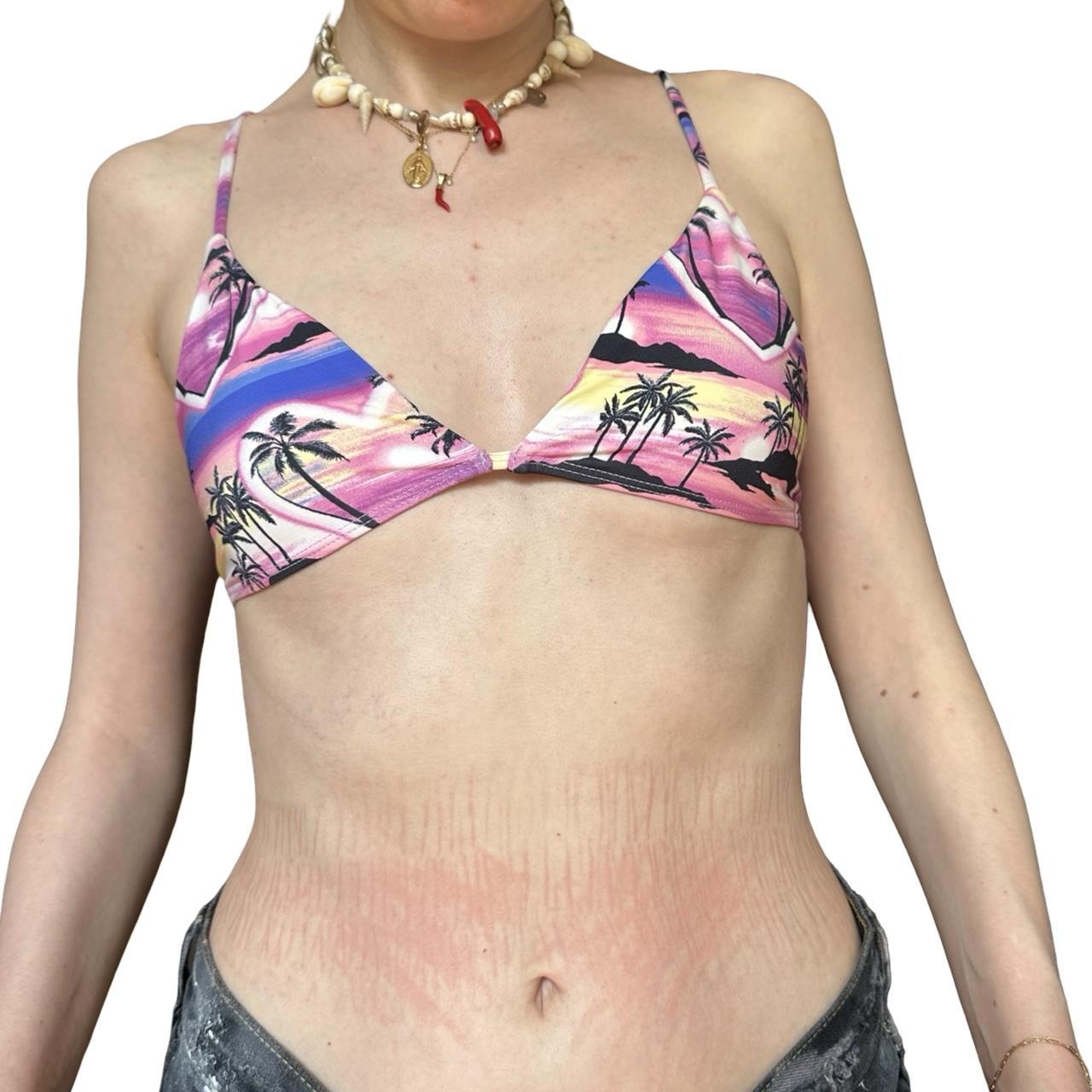Frankies Bikinis Pink Y2K Hawaiian Sunset Bikini Top - front 