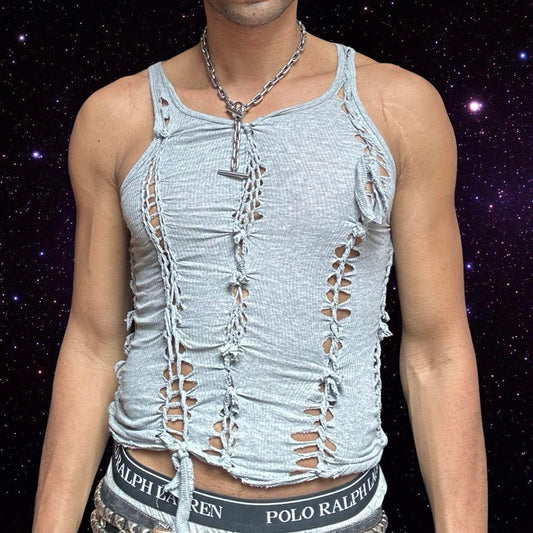 ASTROBOI* 'Concrete' Gray Twist Braided Tank Top - front 