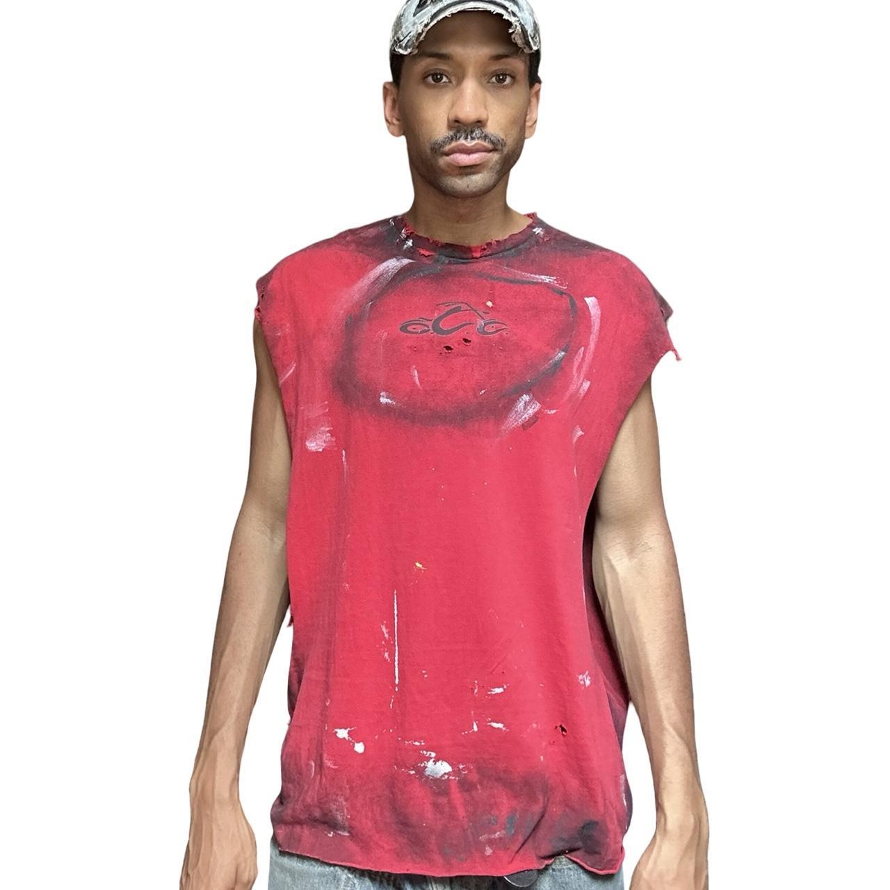 ASTROBOI* Y2K Orange County Choppers Red Painted Sleeveless Muscle Tank Top - front overview