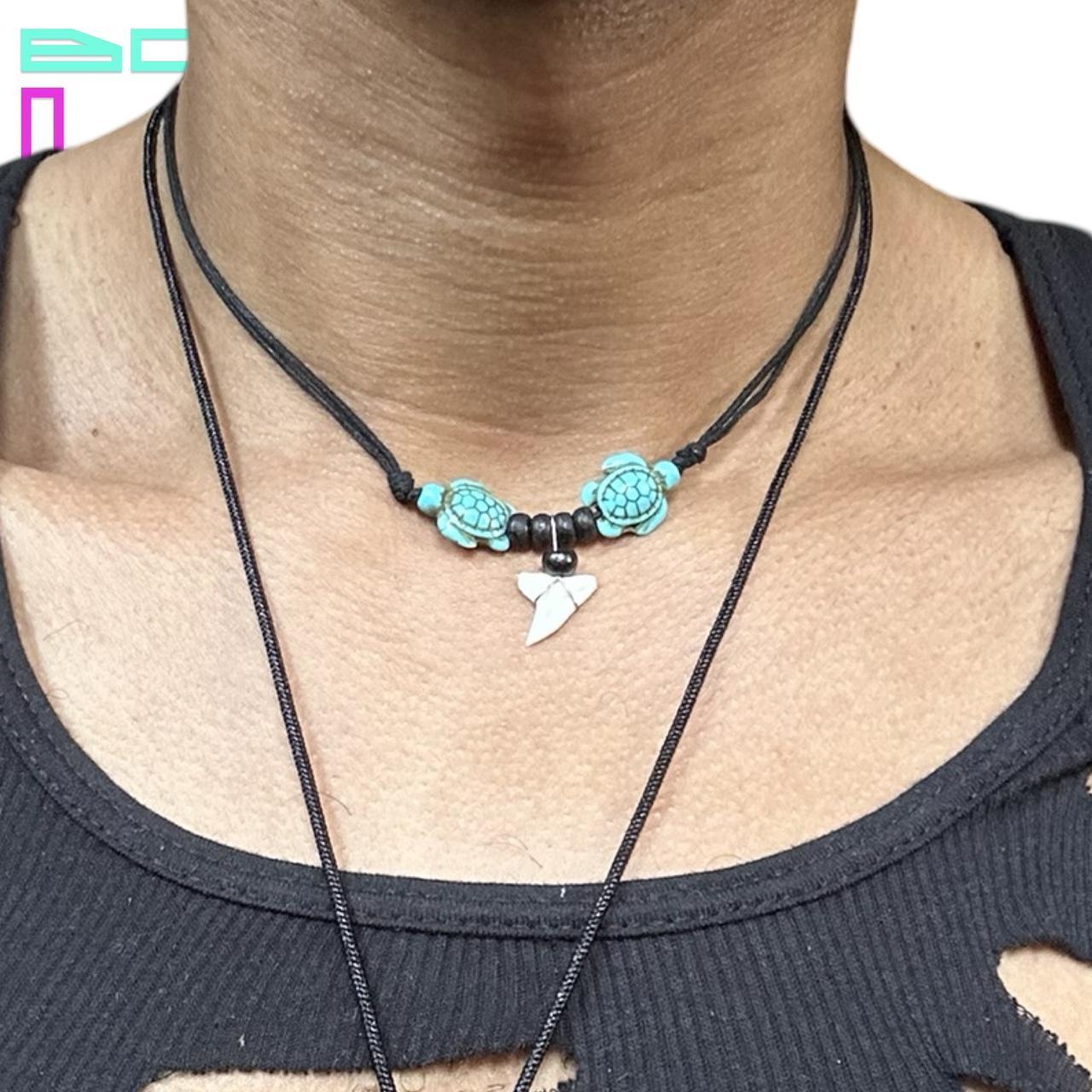 TURQUOISE SHARK TOOTH SUMMER CORD NECKLACE