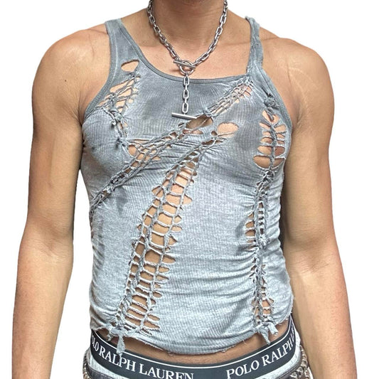 ASTROBOI* 'Stone' Antique Gray Twist Braided Tank Top – front 