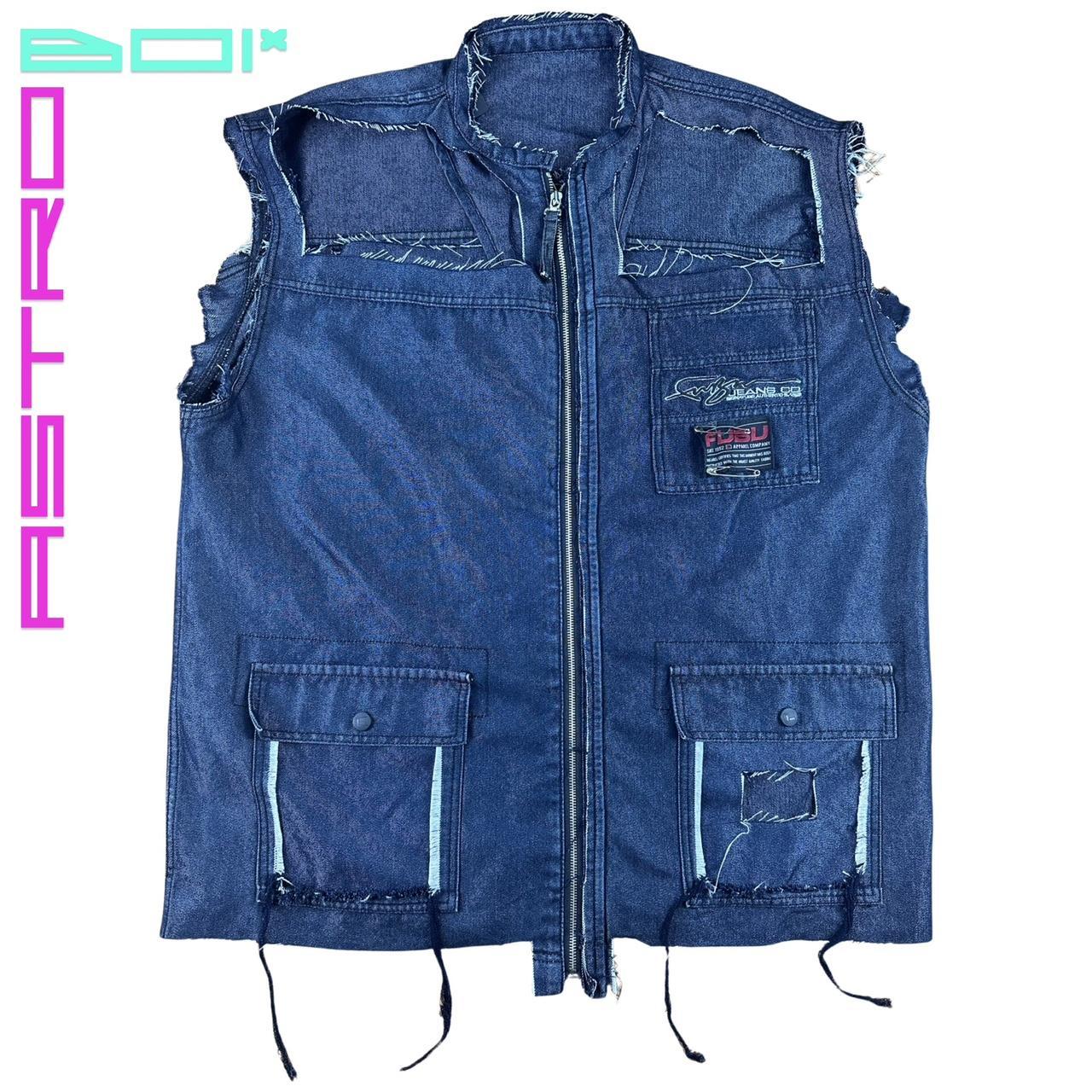 ASTROBOI* CUSTOMIZED FUBU DECONSTRUCTED DENIM VEST_ XL