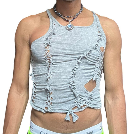 ASTROBOI* 'Ambiguous' Gray Braided Twist Tank Top - front