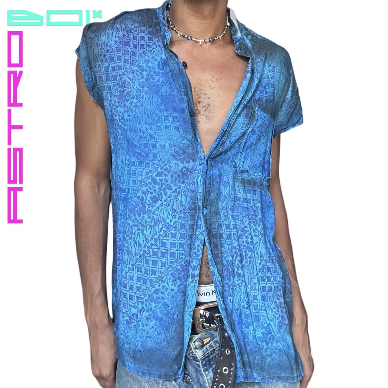 ASTROBOI* BLUE BANDANA AIRBRUSHED SLEEVELESS BUTTON UP SHIRT _ LARGE