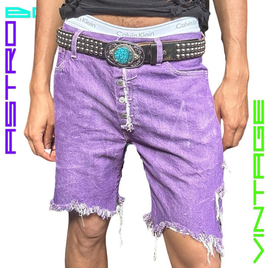 ASTROBOI* LEVIS PURPLE CUT OFF DISTRESSED DENIM SHORTS _ 34