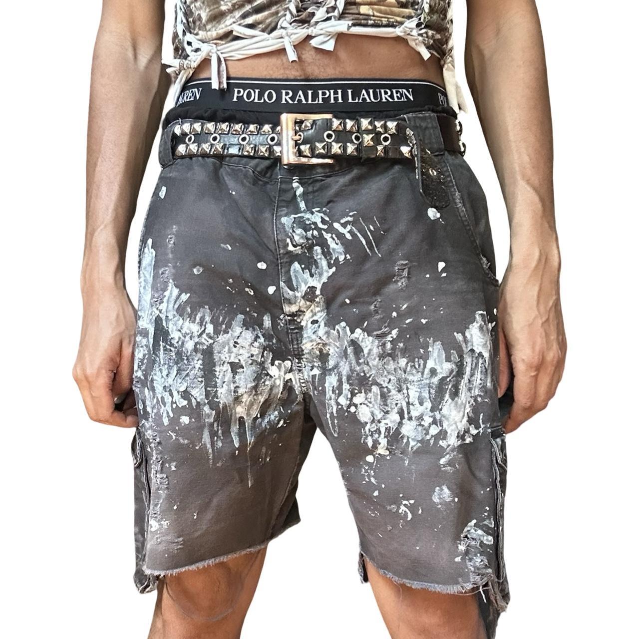 Cabelas Pained Faded Black Cargo Shorts - front 