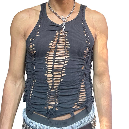 ASTROBOI* 'Jet' Black Braided Twist Tank Top – front 