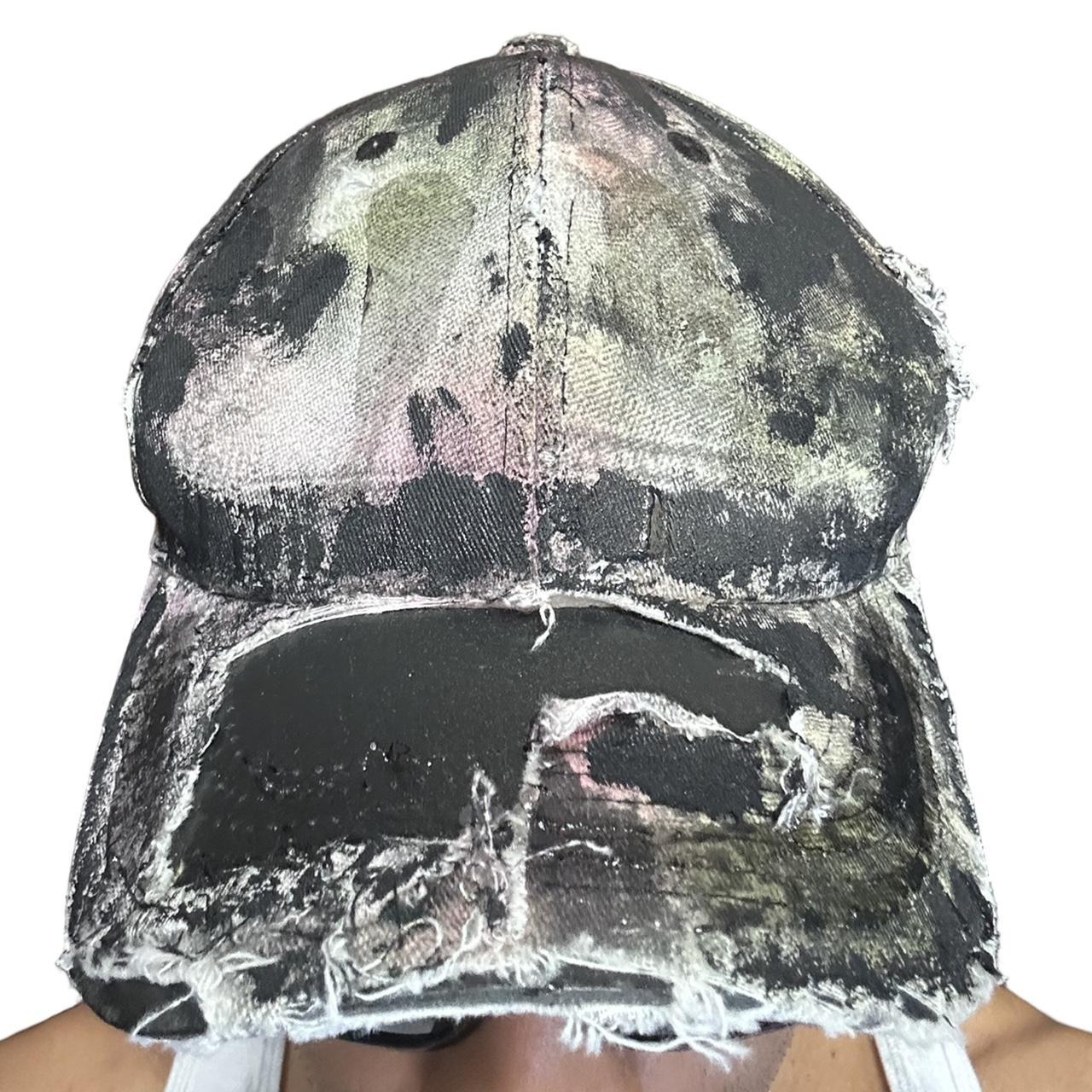 ASTROBOI* Y2K Trompe L'oeil Distressed White & Black Denim Streetwear Hat - front 