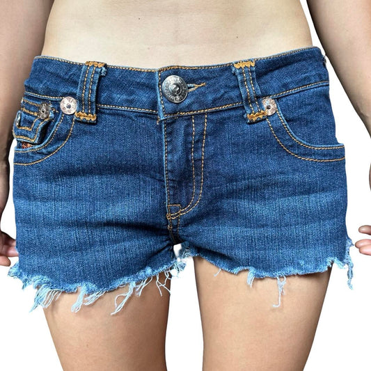 Vintage True Religion Y2K Blue Faded Denim Shorts -  front 