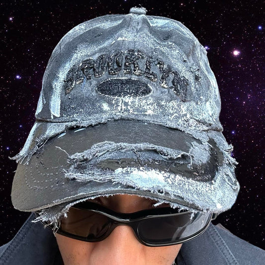 ASTROBOI* Brooklyn Painted Black Distressed Resin Hat - front