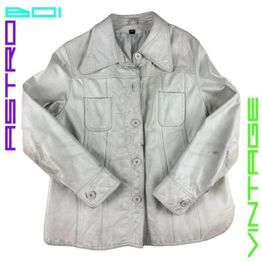 VINTAGE RETRO LEATHER JACKET _ CREAM