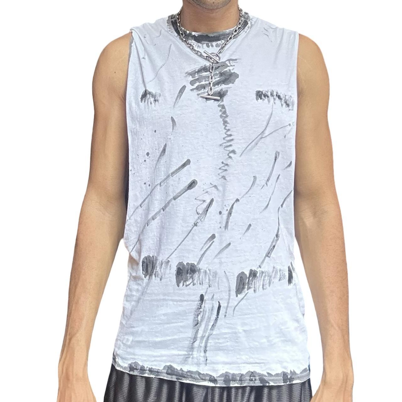 ASTROBOI* x Hanes White & Black Painted Muscle Shirt - front 