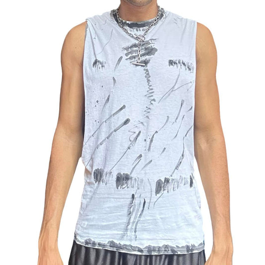 ASTROBOI* x Hanes White & Black Painted Muscle Shirt - front 