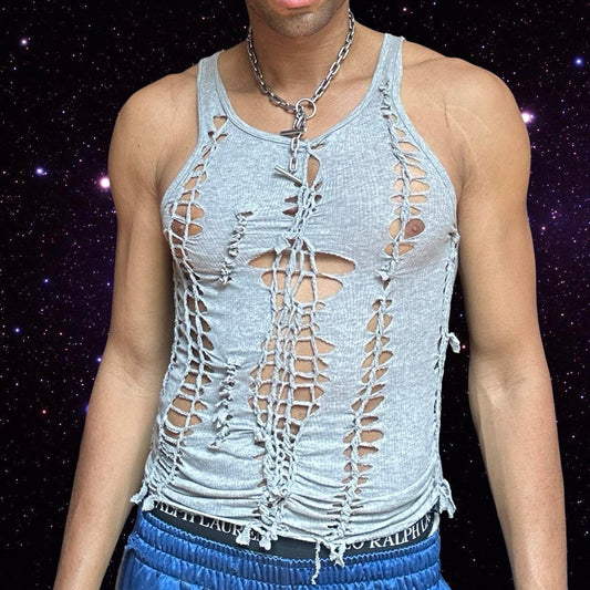 ASTROBOI* 'Ash' Gray Twist Braided Tank Top – front 