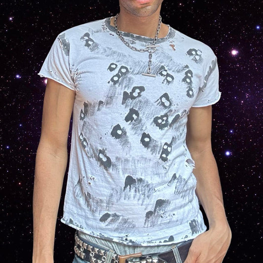 ASTROBOI* x Hanes White &amp; Black Abstract Painted T-shirt – front 