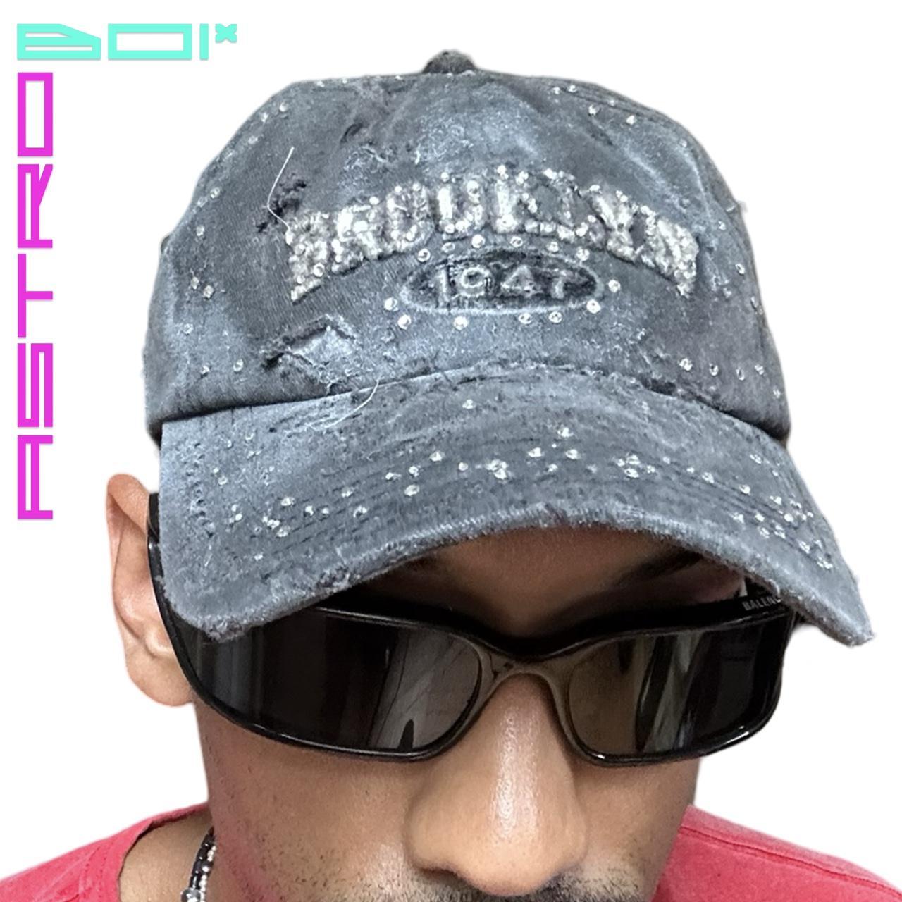 ASTROBOI* DISTRESSED BROOKLYN SILVER RHINESTONE BLACK DENIM HAT