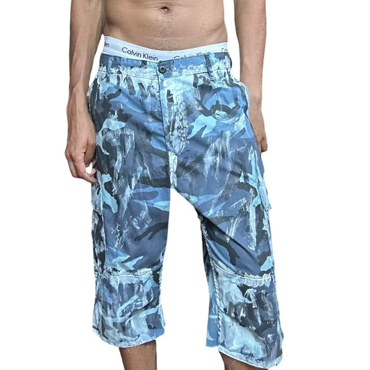ASTROBOI* x ROTHCO Painted Blue Camouflage Utility Shorts - front 