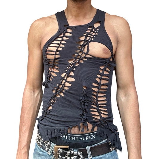ASTROBOI* 'Highbeam' Gildan Black Twist Braided Tank Top - front 