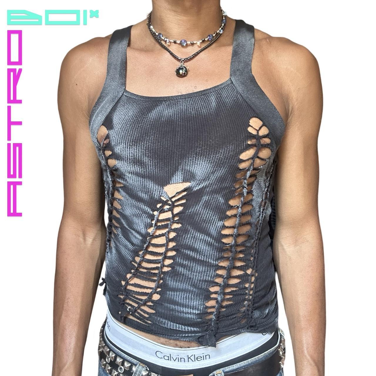 ASTROBOI* BLACK AND WHITE G-UNIT BRAIDED TANK TOP_ MEDIUM