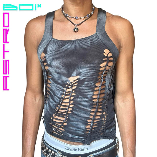 ASTROBOI* BLACK AND WHITE G-UNIT BRAIDED TANK TOP_ MEDIUM