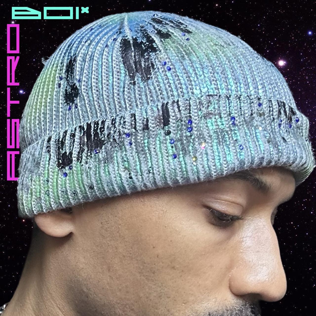 Custom Blue Green Iridescent Rhinestone Beanie